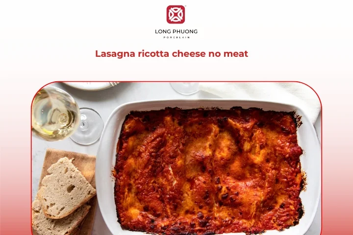 Meatless lasagna prepared with ricotta cheese and vegetables