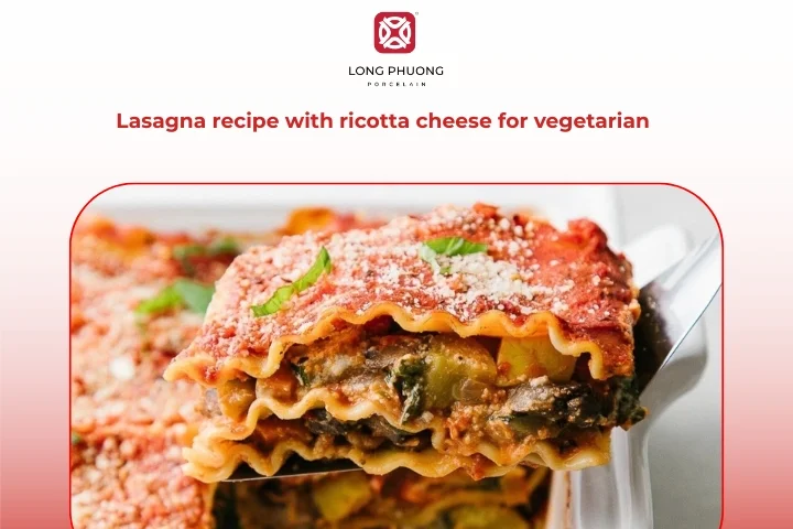 Vegetarian lasagna layered with ricotta cheese and fresh vegetables