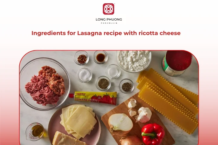Fresh ingredients used for making lasagna with ricotta cheese at home