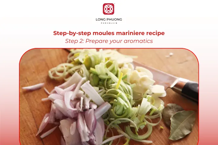 Shallots, leeks, and garlic build the flavorful foundation of a classic moules marinière recipe