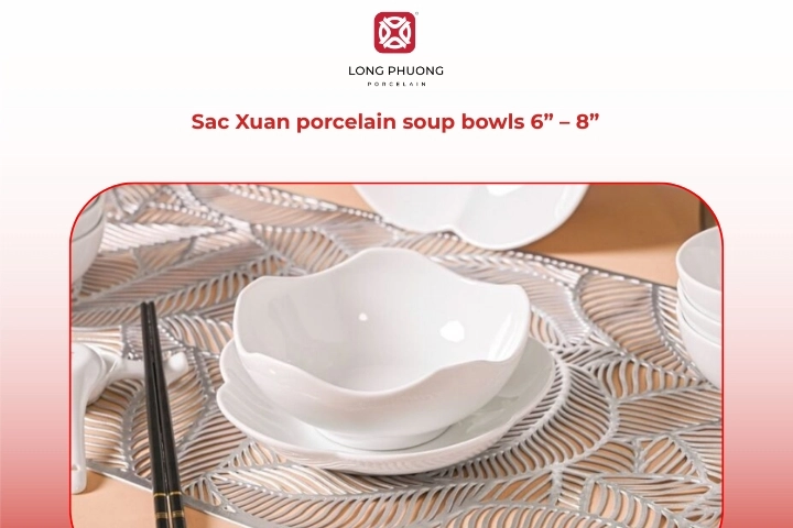 Sac Xuan porcelain pasta bowls adapted from soup bowl designs in multiple sizes