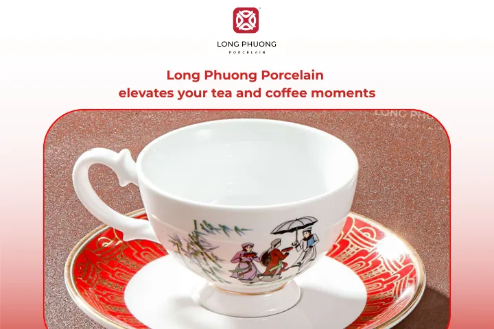 Long Phuong porcelain cups and saucers add a touch of sophistication to your table