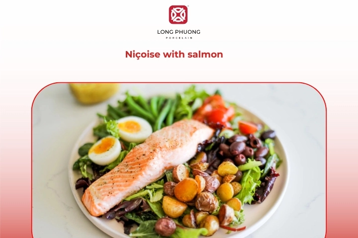 A nicoise-style dish prepared with salmon instead of tuna