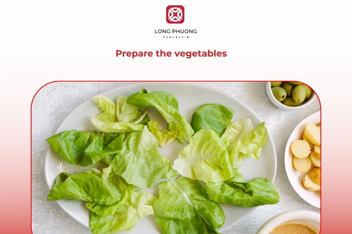 Freshly prepped vegetables ready for a nicoise-style dish