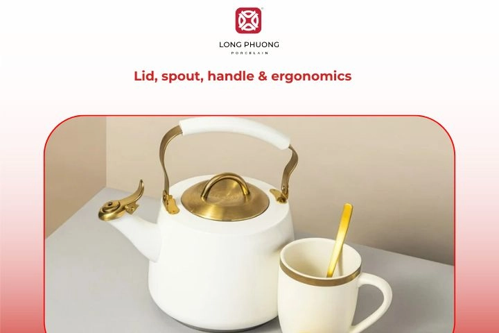 Teapot showing well-designed spout, lid, and comfortable handle
