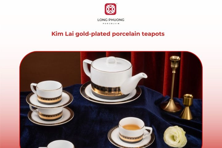 Luxury Kim Lai white teapot with gold plating, showcasing exquisite craftsmanship