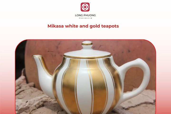 Durable Mikasa gold teapot with ergonomic handle and smooth pour