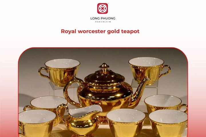 Handcrafted Royal Worcester white and gold teapot with intricate gold detailing
