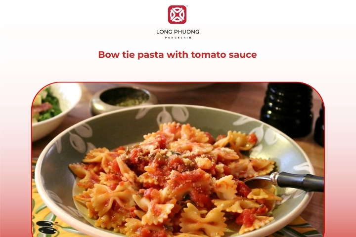Bow tie pasta served with classic tomato sauce