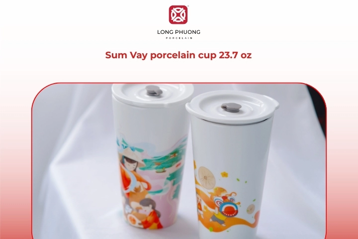 Large Sum Vay porcelain cup with saucer designed for specialty and oversized coffee drinks