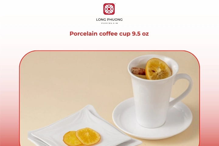 9.5 oz porcelain coffee cup with saucer suitable for cappuccino and latte service