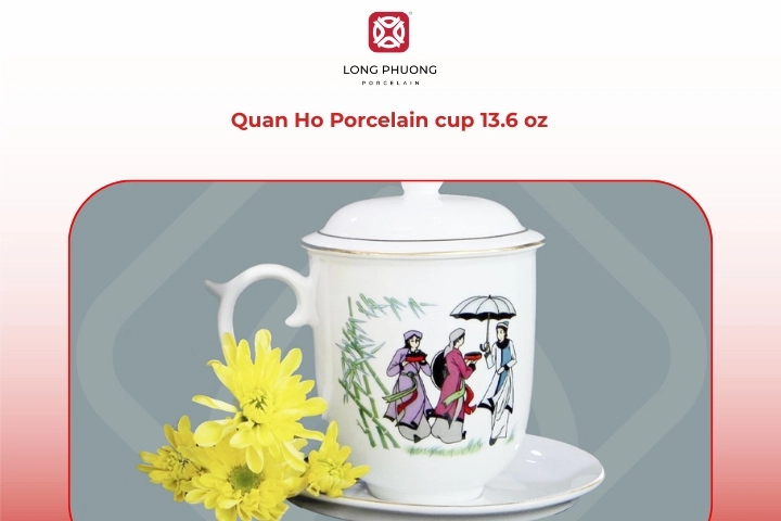 Quan Ho porcelain coffee cup with saucer featuring large capacity and balanced design