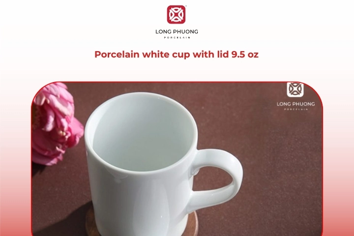 White porcelain coffee cup with saucer and lid for heat retention and premium presentation