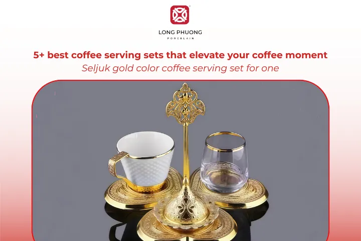 The Seljuk gold color coffee serving set adds a luxurious touch to individual coffee time