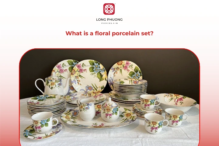 A floral-patterned porcelain set features nature-inspired patterns that add charm to the table