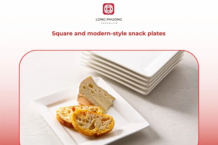 Modern square porcelain snack plates for contemporary table settings