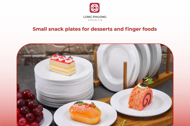 Small porcelain snack plates for desserts and bite-sized foods