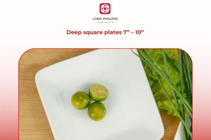 Deep square porcelain snack plates ideal for sauces and layered appetizers