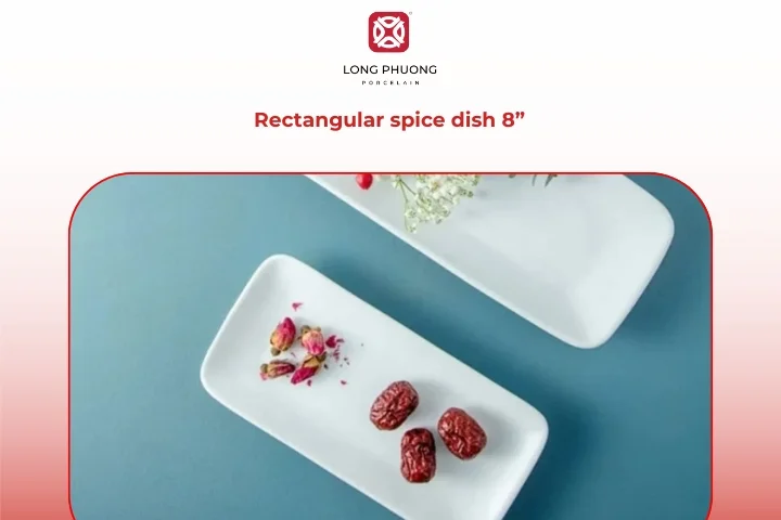 Small rectangular porcelain spice dish for sauces and appetizer sides