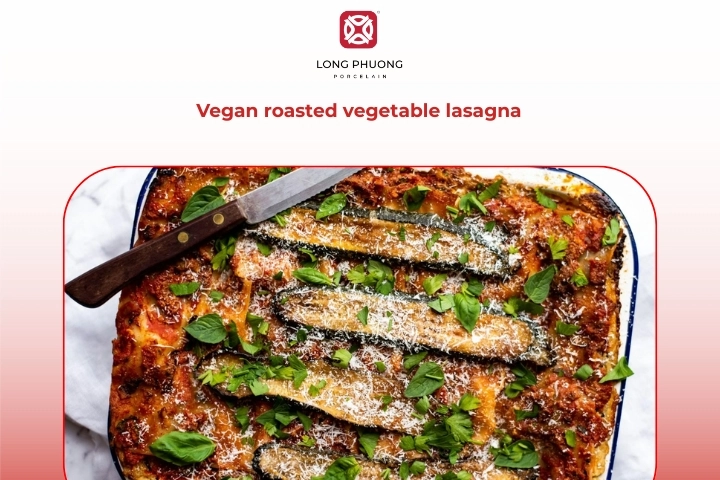 Vegan roasted vegetable lasagna with dairy-free cheese alternatives