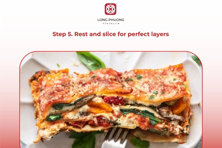 Rested roasted vegetable lasagna recipe sliced into clean layers