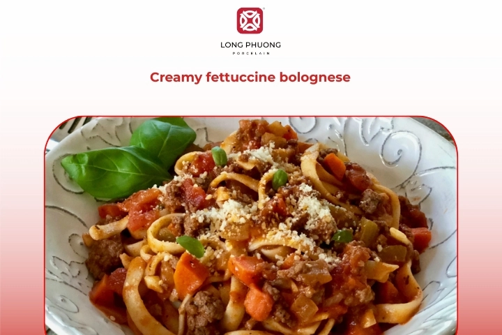 Creamy fettuccine bolognese with rich texture