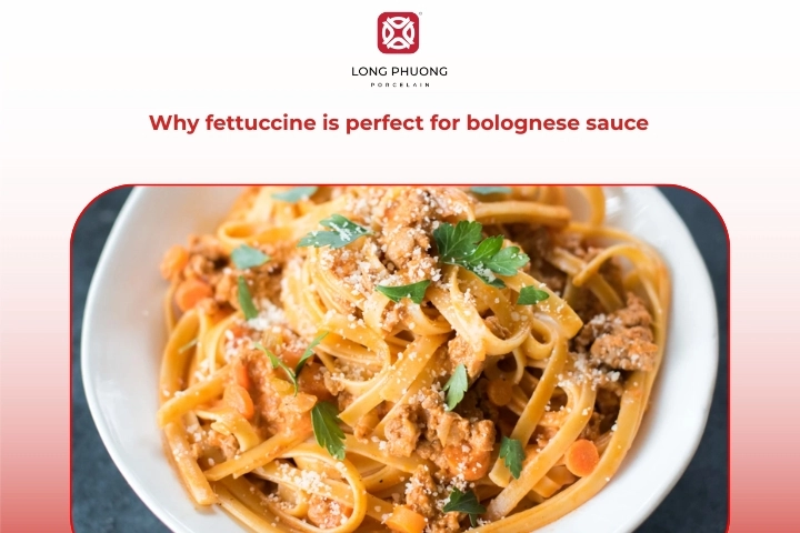 Wide pasta noodles holding thick bolognese sauce