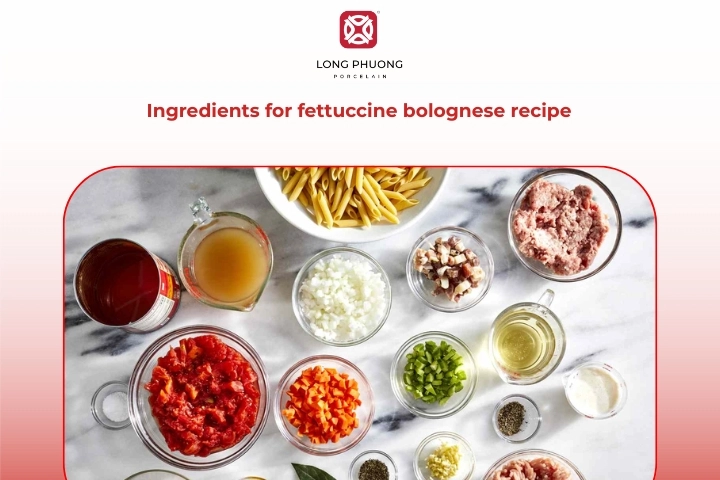 Ingredients for homemade fettuccine bolognese recipe