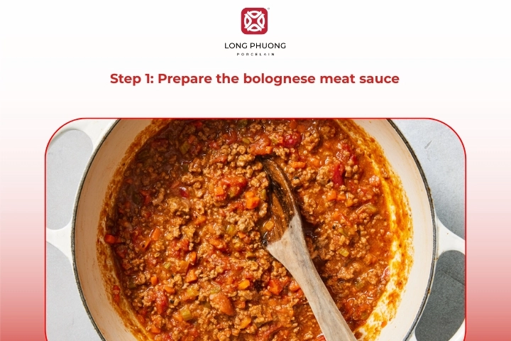 Cooking traditional bolognese meat sauce for fettuccine