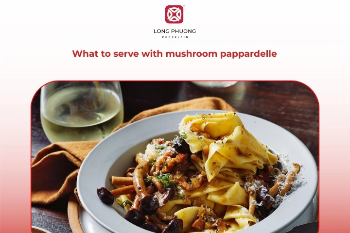 Mushroom pappardelle served with salad, bread and wine for a complete meal