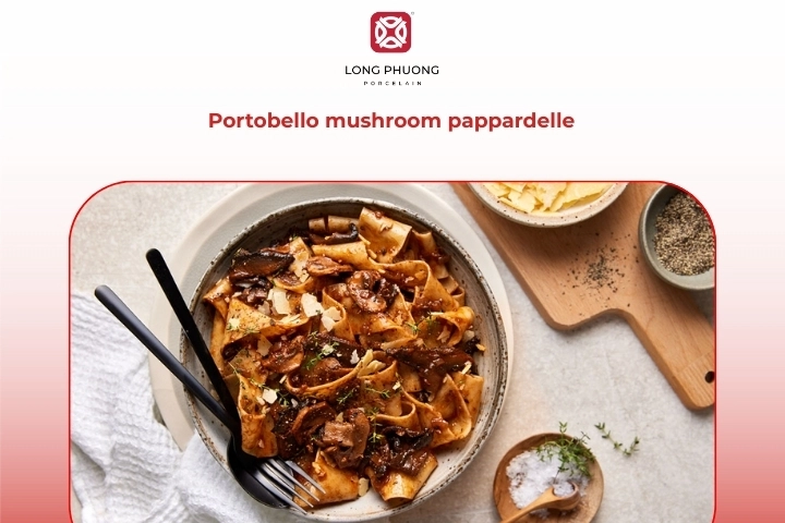 Portobello mushroom pappardelle made with thick sliced portobello mushrooms and pasta