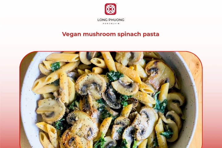 Dairy Free Vegan Pasta With Mushrooms And Fresh Spinach