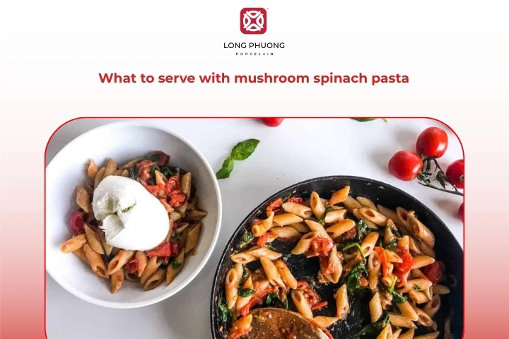 Mushroom Spinach Pasta Served With Salad And Garlic Bread