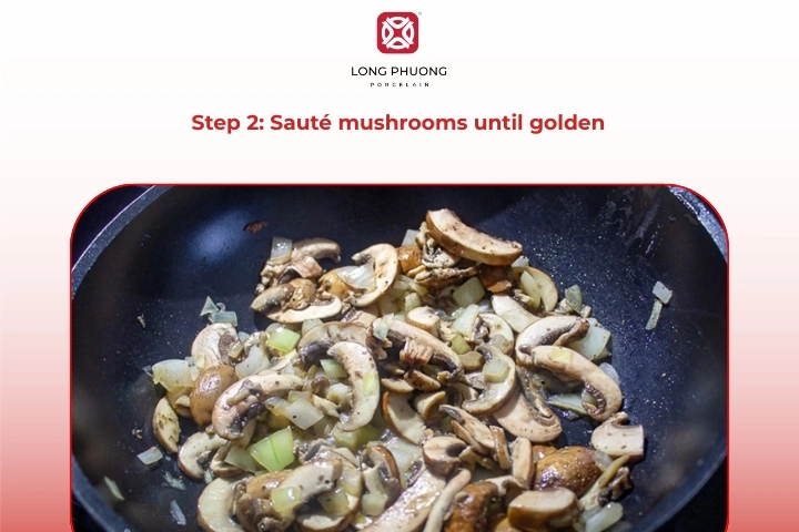 Sliced Mushrooms Sautéing In Pan Until Golden Brown
