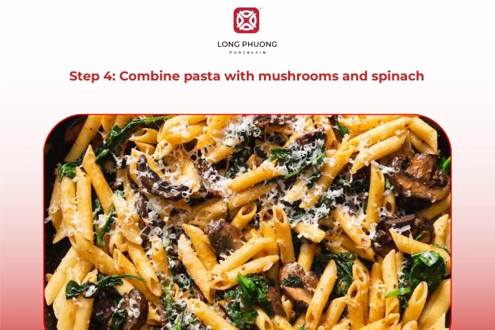 Tossing Pasta With Mushrooms And Spinach In Large Skillet