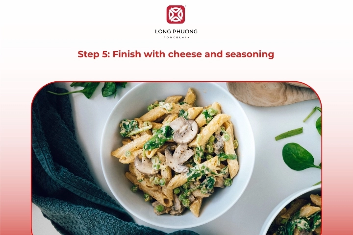 Topping Spinach Mushroom Pasta With Grated Parmesan And Seasoning