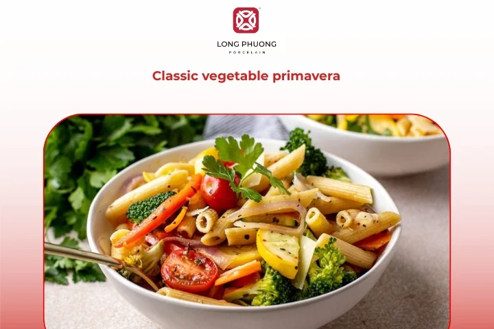 Classic vegetable primavera with olive oil and fresh herbs