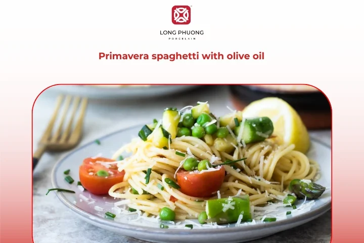 Primavera spaghetti tossed with olive oil and garlic
