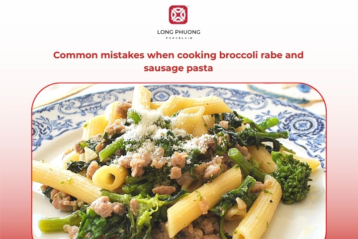 Overcooked broccoli rabe and dry sausage pasta example