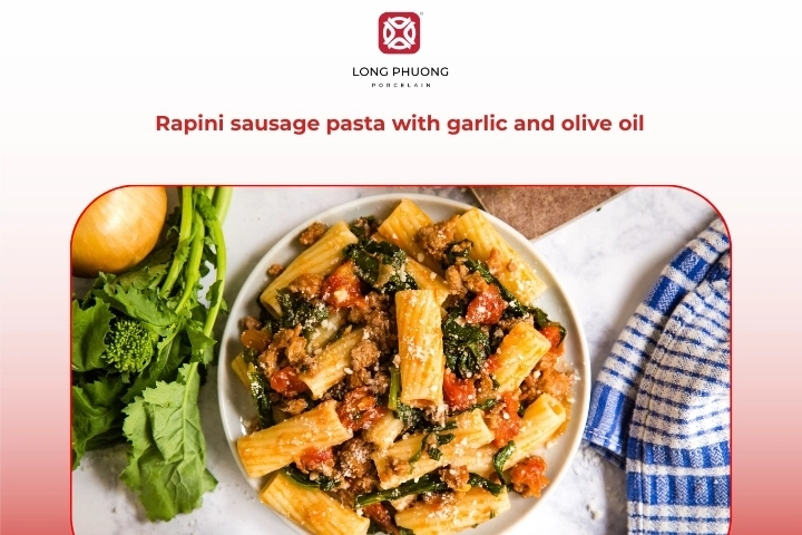 Rapini sausage pasta sautéed with garlic and extra virgin olive oil