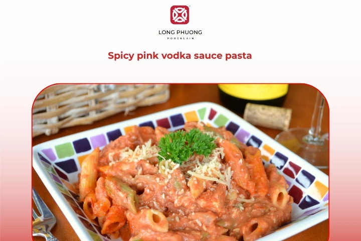 Spicy pink vodka sauce pasta with chili flakes