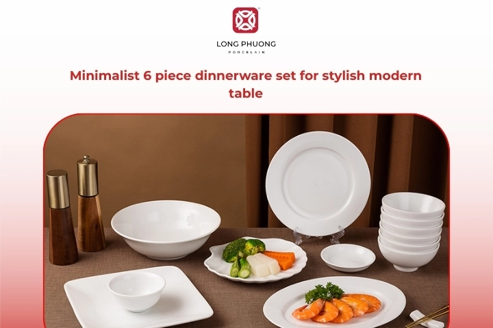 Minimalist 6 piece dinnerware set arranged on a stylish modern dining table creating elegant decor