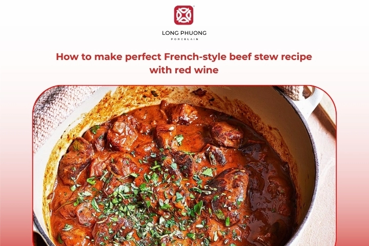 French-style beef stew recipe with red wine served