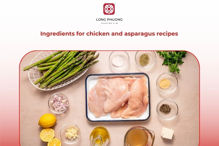 Ingredients for chicken and asparagus recipes with fresh asparagus and chicken breast
