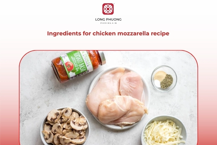 Ingredients for chicken mozzarella recipe with fresh mozzarella cheese and chicken breast