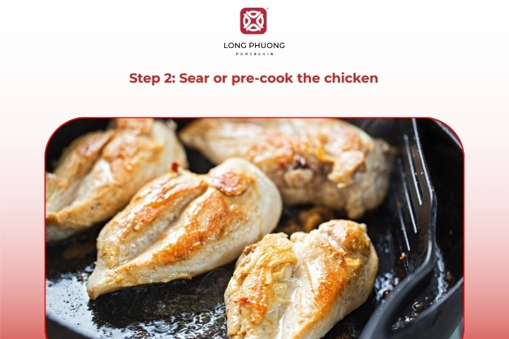 Searing chicken breast for chicken mozzarella to create golden crust