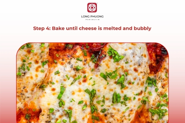 Baked chicken mozzarella with melted bubbly cheese and tomato topping