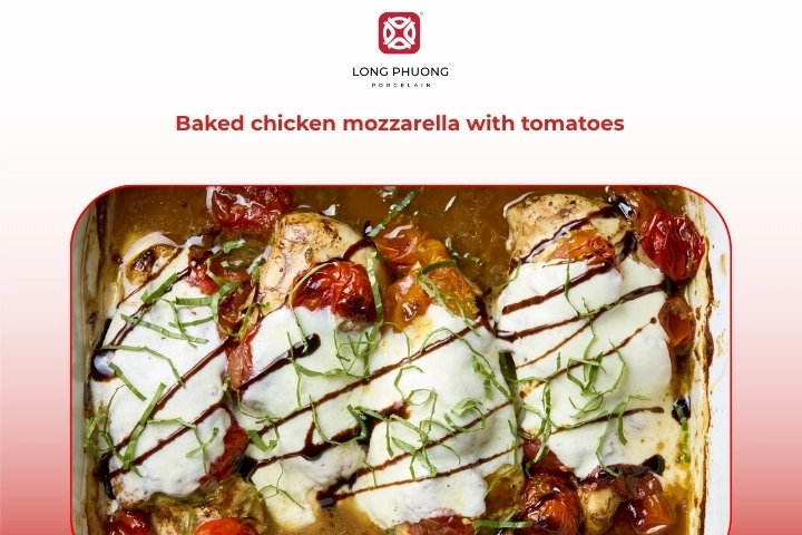 Baked chicken mozzarella tomato dish with fresh tomatoes and melted cheese