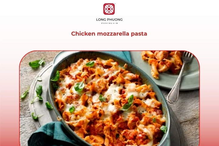 Chicken mozzarella pasta recipe with creamy cheese and tomato sauce