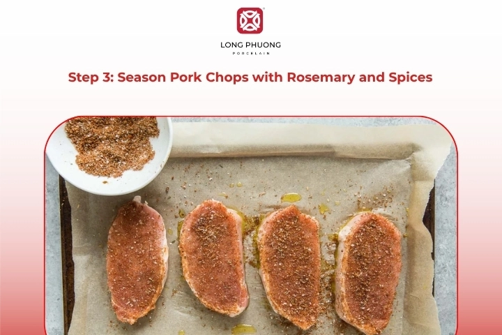 Seasoning pork chops with rosemary garlic and spices pork chops and rosemary flavor